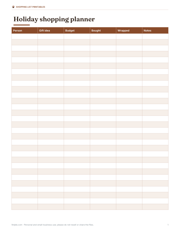 Preview of Printable Holiday Shopping List