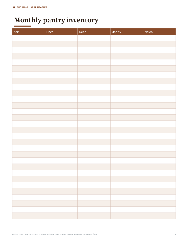 Preview of Printable Pantry Inventory Sheet
